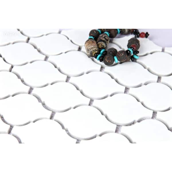 Monet Glossy White Lantern Mosaic 9.84 in. x 11 in. Glazed Porcelain Decorative Tile (10.5 sq. ft./Case)
