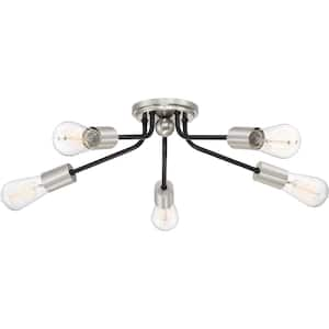 Latitude 27.5 in. 5-Light Earth Black Flush Mount