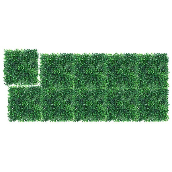 10 Pack Artificial Boxwood Wall Panels, 10"x10" Faux Greenery Wall, UV-Protected Grass Backdrop Wall Hedge Panels