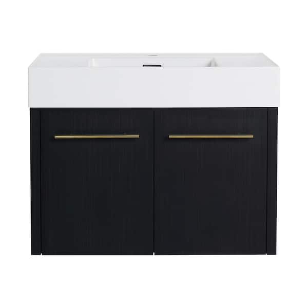 30.00 in. W 18.10 in. D 22.40 in. H Single Sink Wall Mounted Bath Vanity in Black with White Resin Top