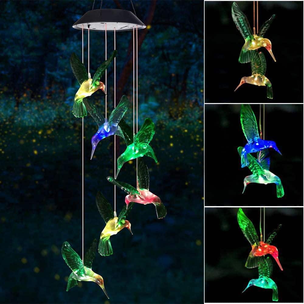 25 in. Multi-Color Solar Powered Outdoor Hummingbird Wind Chime, Great For  Outdoor Decoration, Christmas Yard Decoration B07NZT2SCN The Home Depot