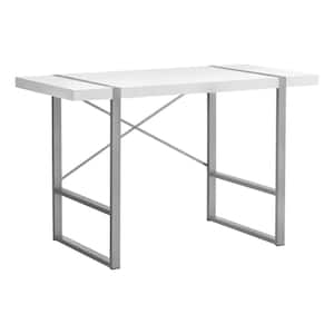 48 in. L White Silver Computer Desk Thick-Panel Desktop Inset Metal Legs