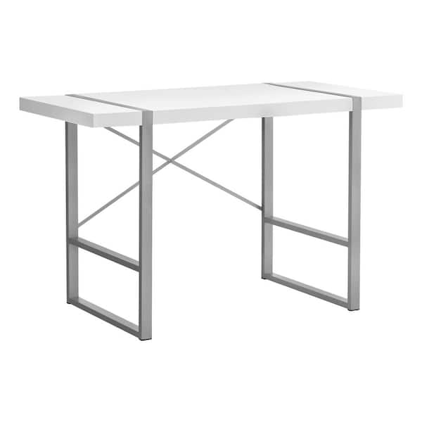 Unbranded 48 in. L White Silver Computer Desk Thick-Panel Desktop Inset Metal Legs