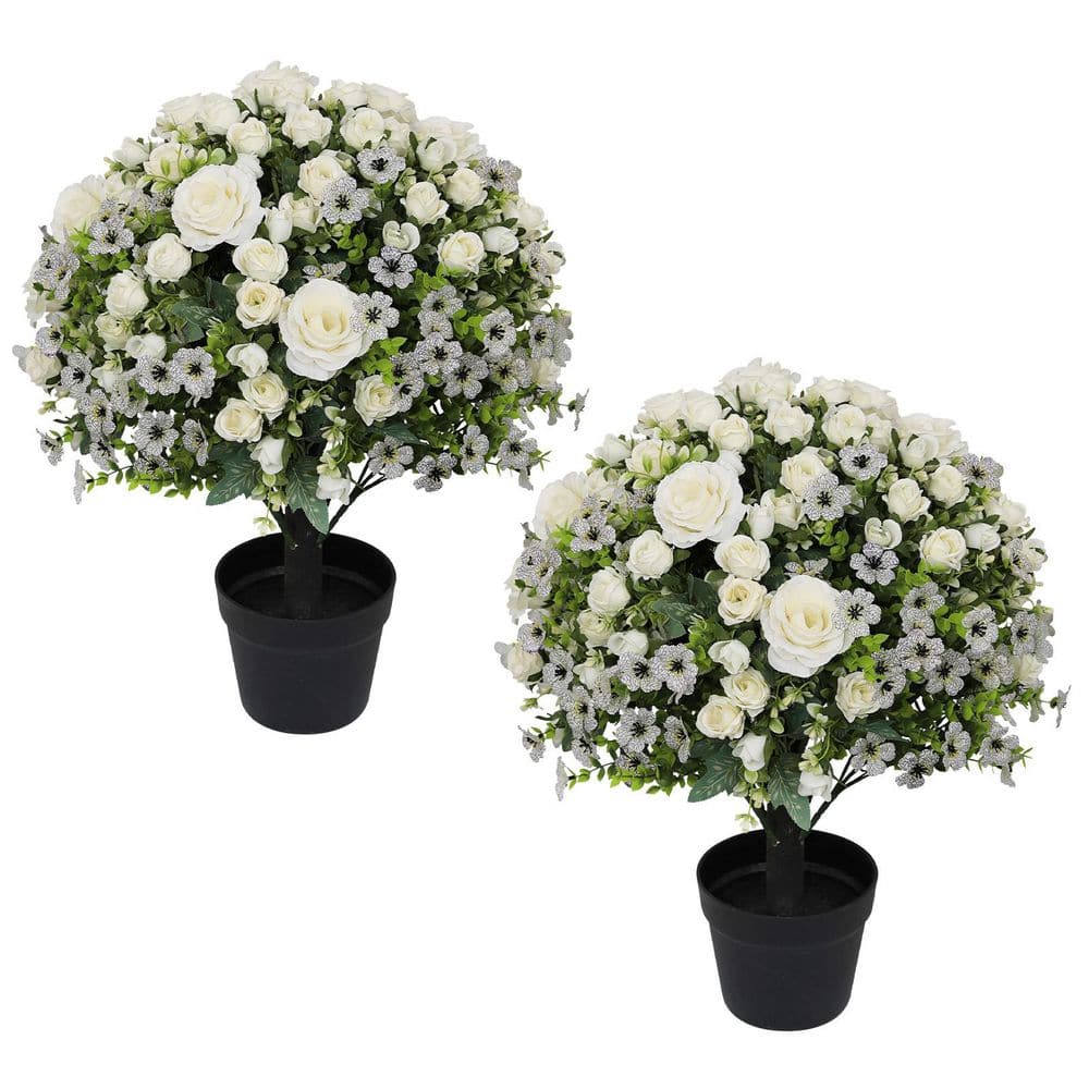 24 in. White Indoor/Outdoor Artificial Rose Decorative Trimmed Tree in Black Pot price history on PriceWatchPro