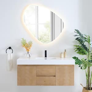 Siena 48 in. W Single Sink Floating Bath Vanity in Light Brown with White Stone Top and Mirror