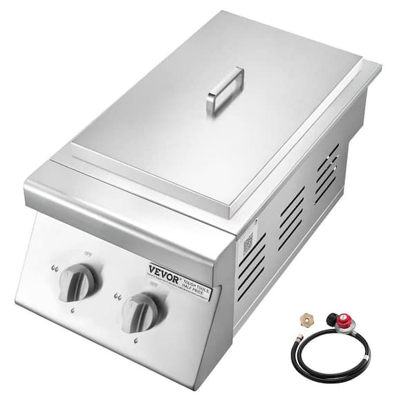 Double Grilling Side-Burners, 2 x 15, 000BTU Liquid Propane Side Burner for Outdoor Kitchen, Convertible to Natural Gas