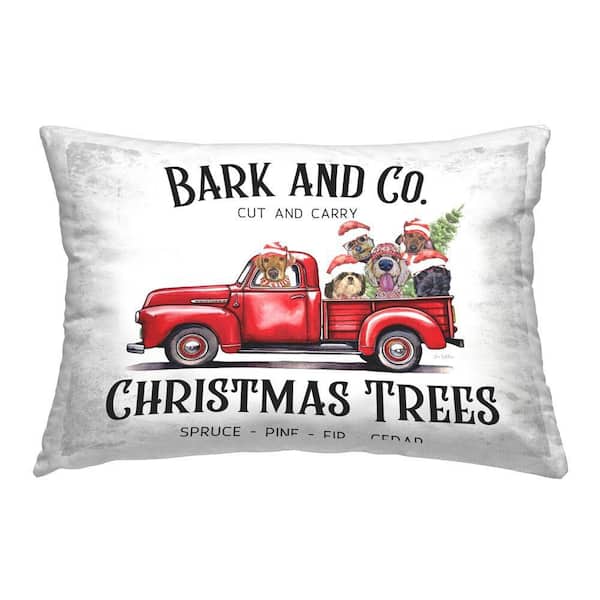 Bark and Co Christmas Truck Red Print Polyester 14 in. x 20 in. Throw Pillow