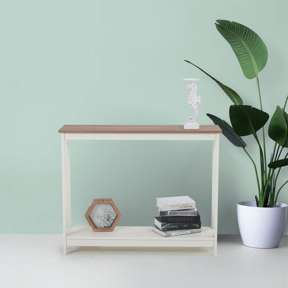 39.4 in. White MDF Standard Rectangle Wood Console Table with Storage