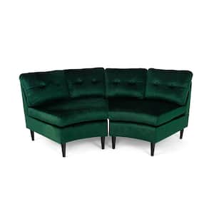 2-Piece Emerald Polyester 3-Seater Sectional Sofa with Tapered Legs
