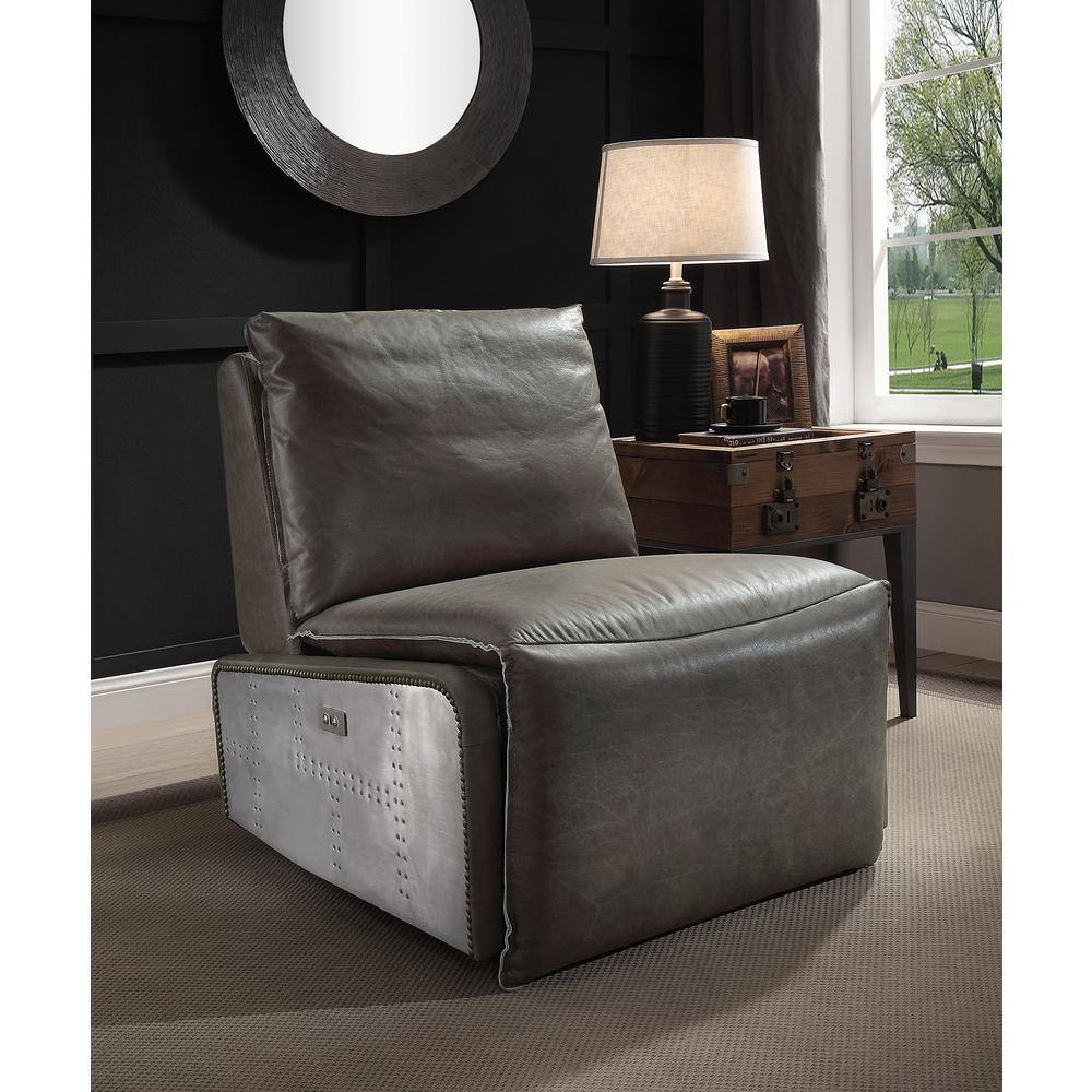 Metier Gray Top Grain Leather & Aluminum Swivel Recliner