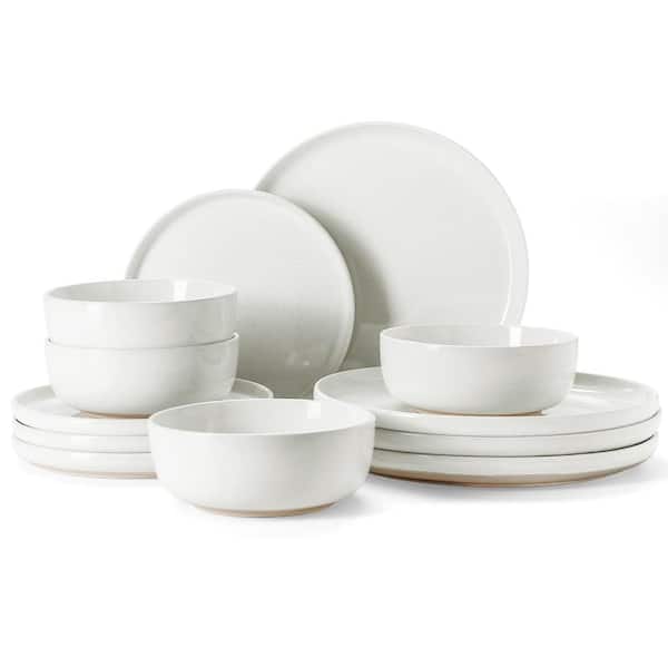 12-Piece Speckled White Stoneware Dinnerware Set Service for 4 with Dinner Plates Salad Plates and Cereal Bowls