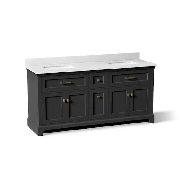 Charlemont 74 in. Double Sink Freestanding Ferrous Grey Bath Vanity with White Quartz Top Assembled