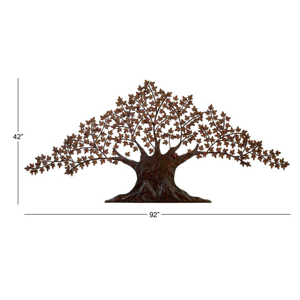 Dark Brown Metal Tree Wall Sculpture with Leaves