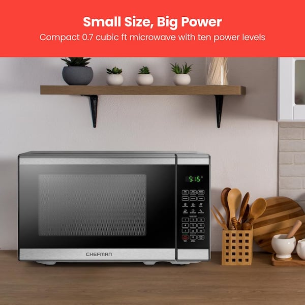 Chefman Countertop Microwave Oven 0.7 Cu. ft. Digital Stainless Steel Microwave