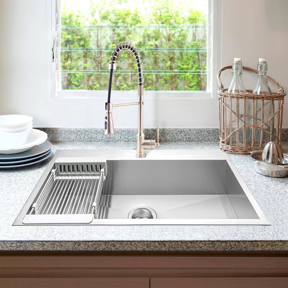 30-Inch Brushed Stainless Steel Single Bowl Kitchen Sink with Faucet