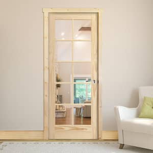 32 in. x 80 in. 10-Lite French Unfinished Pine Left Hand Solid Core Wood Single Prehung Interior Door with Nickel Hinge