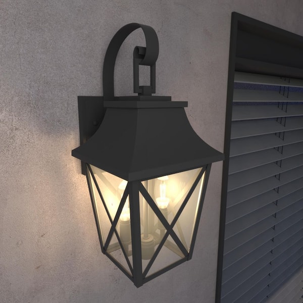 Black Outdoor Wall Lantern 2-Light, Large Outside Modern Wall Sconce Light Fixture, (2 Pack)