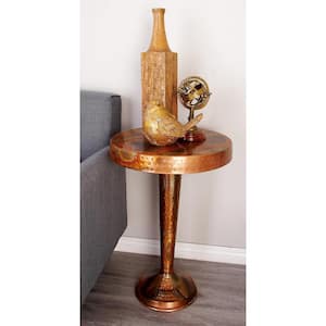 19 in. Copper Large Round Aluminum End Accent Table with Hammered Design
