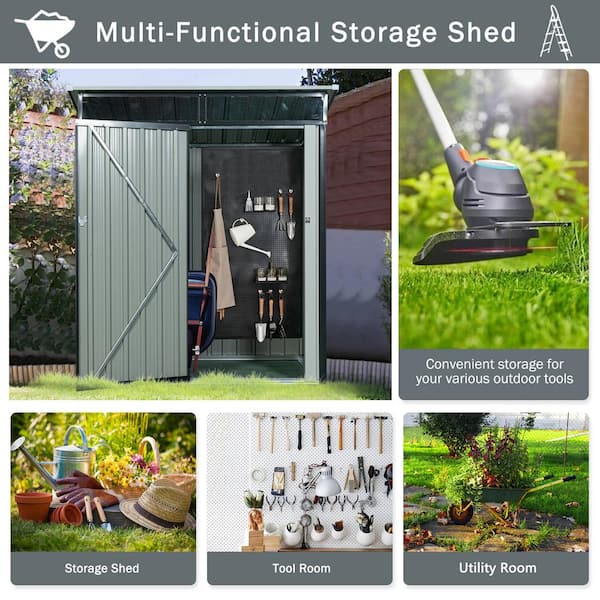 5 ft. W x 3 ft. D Black Outdoor Metal Storage Shed with Transparent Plate (15 sq. ft.)