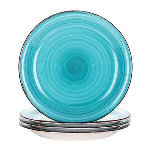 Series Bella 4-Piece 10.5 in. Cereal Dinner Plate Porcelain in Vintage Look Turquoise Dinnerware Set (Service for 4)