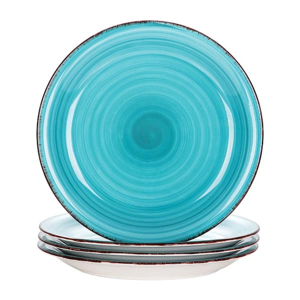 vancasso Series Bella 4-Piece 10.5 in. Cereal Dinner Plate Porcelain in Vintage Look Turquoise Dinnerware Set (Service for 4)