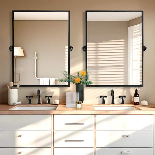 Dovelina 24 in. W x 31.5 in. H Modern Rectangle Metal Framed Black Pivoted Wall Vanity Mirror