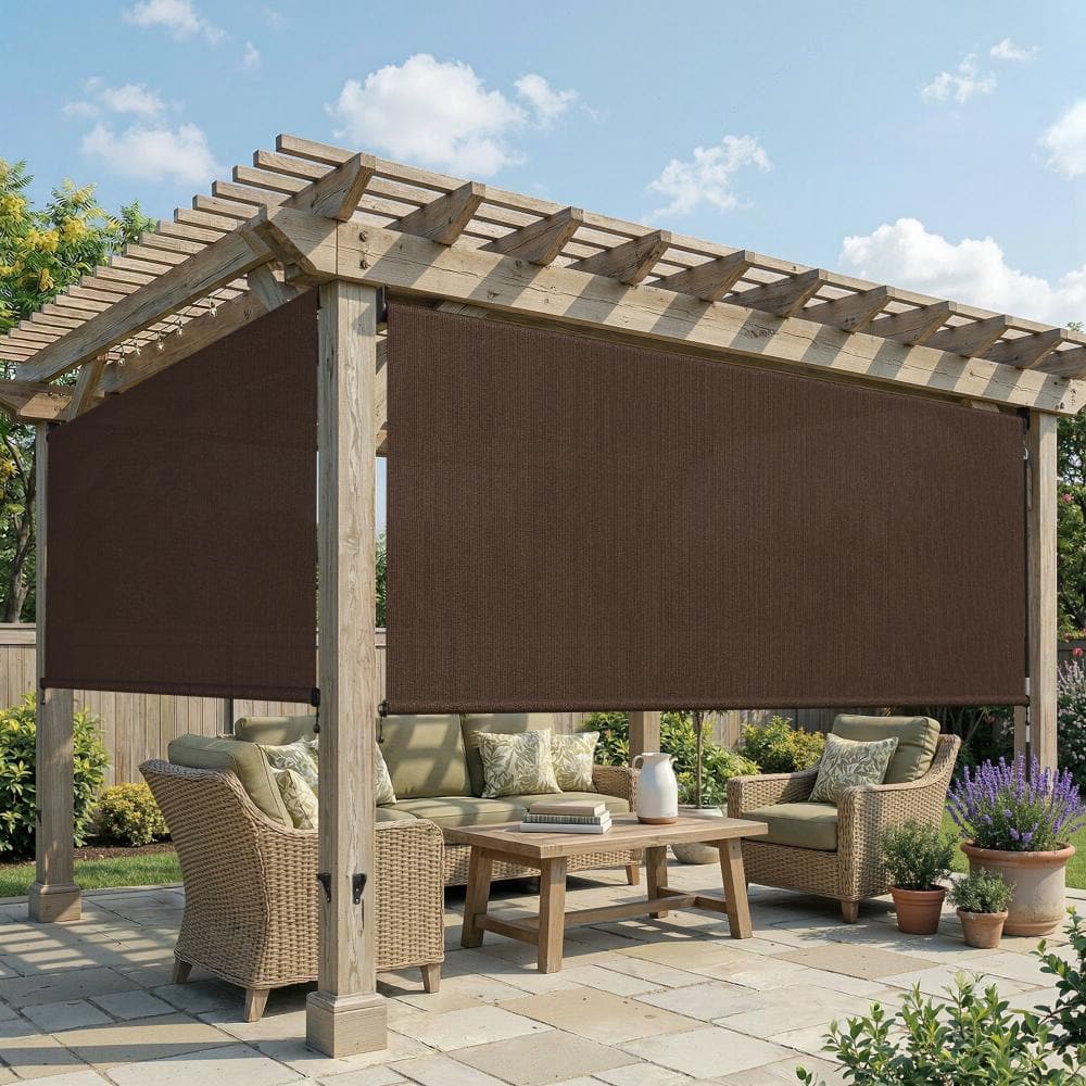 4 ft. x 6 ft. Mocha Outdoor Roller Shade with Hand Crank, 95% UV Block Privacy Sun Shade for Patio and Pergola price history on PriceWatchPro
