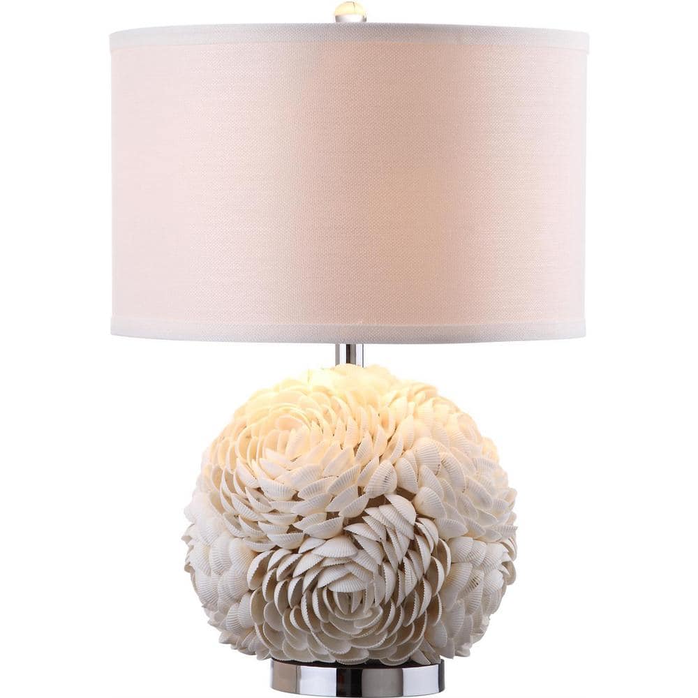 Pauley 23-inch White Shell Flower Table Lamp with Cotton Shade