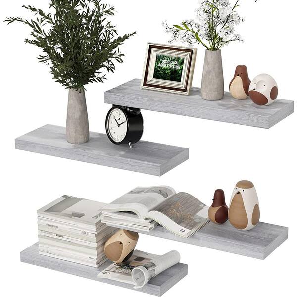 Cubilan 16.5 in. W x 5.7 in. D Grey Wood Decorative Wall Shelf Floating Shelves for Wall, 4 Sets