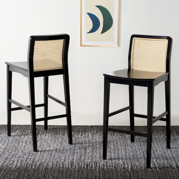 Benicio 41.9 in. H Black/Natural Rattan Bar Stool (Set of 2)