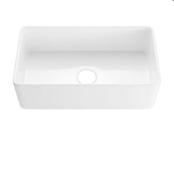 Unbranded Fireclay Farmhouse Kitchen Sink 30 in. White Farm Sink Apron Front Single Bowl Deep with Bottom Grid and Sink