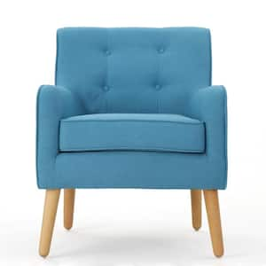 Felicity Mid-Century Modern Button Back Teal Fabric Armchair