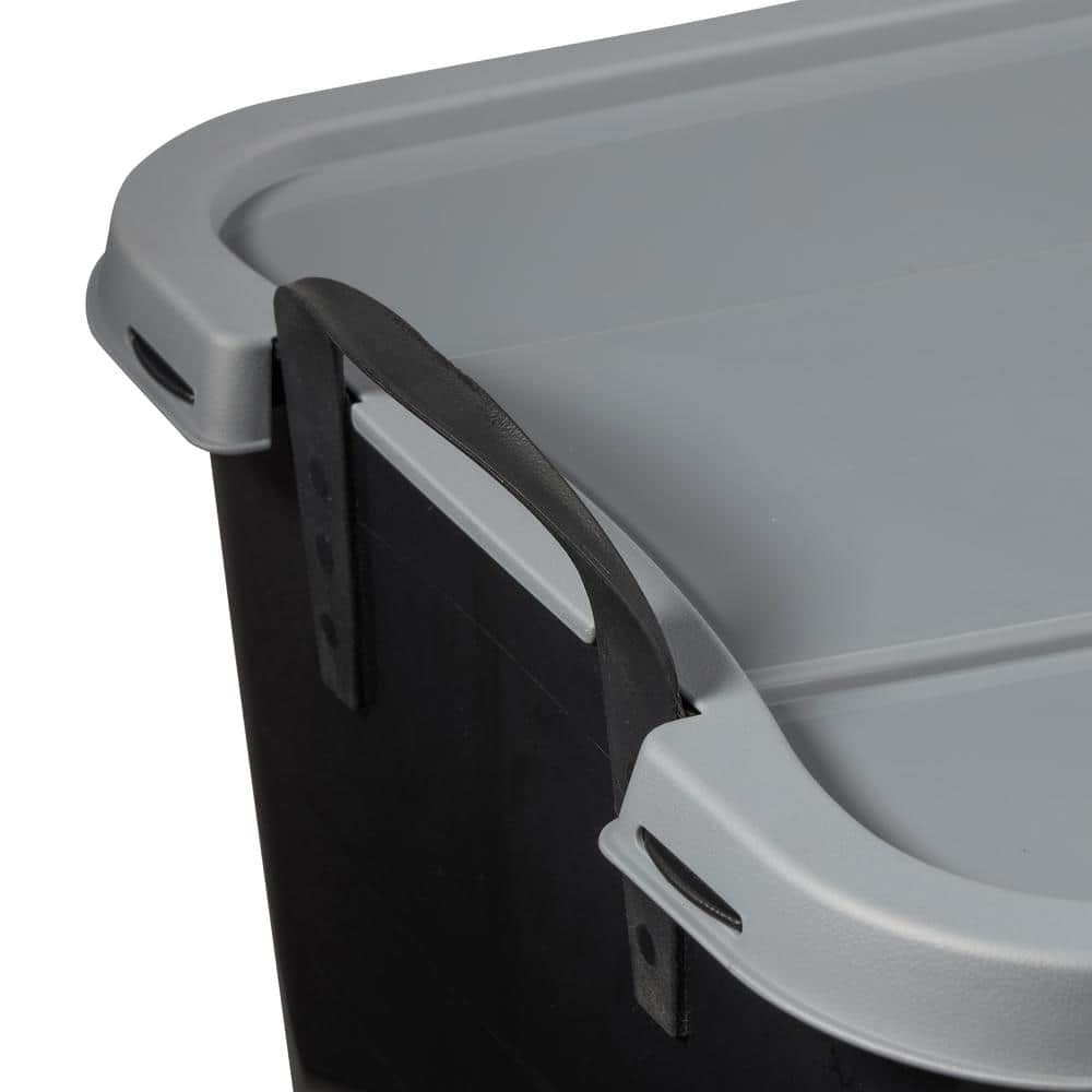 Black and Gray Stackable Plastic Lidded Storage Box for Kids, 55 Quart
