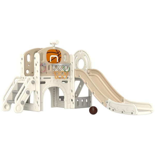 7-in-1 HDPE Indoor and Outdoor Playset with Slide and Basketball Hoop