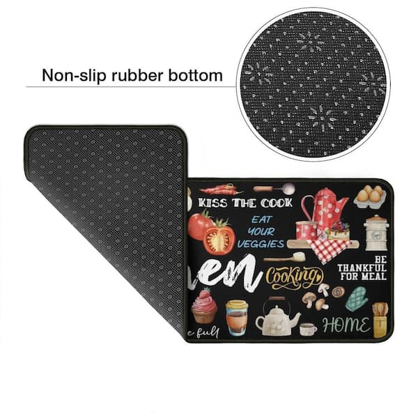Black 17 in. x 30 in. Indoor Kitchen Decor Rugs Set