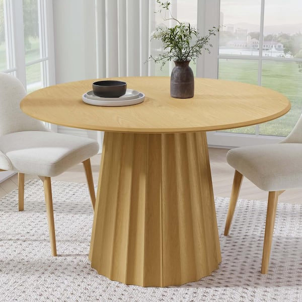 Lirago Round Oak Wood 46 in. Column Base Dining Table Seats 4