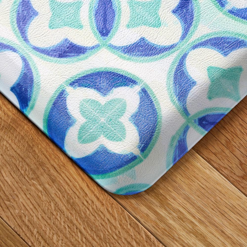 Fiesta Blue and Aqua PVC Anti-Fatigue Kitchen Runner Mat