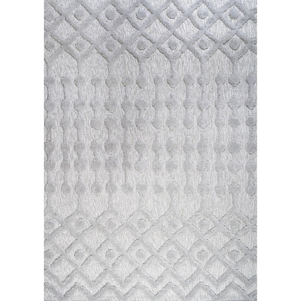 Peralta Light Gray 8 ft. x 10 ft. Moroccan Diamond Indoor/Outdoor Rug Area Rug