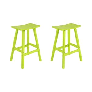 Franklin Lime Green 29 in. Poly HDPE Fade Resistant Outdoor Patio Saddle Seat Pub Height Bar Stool (Set of 2)