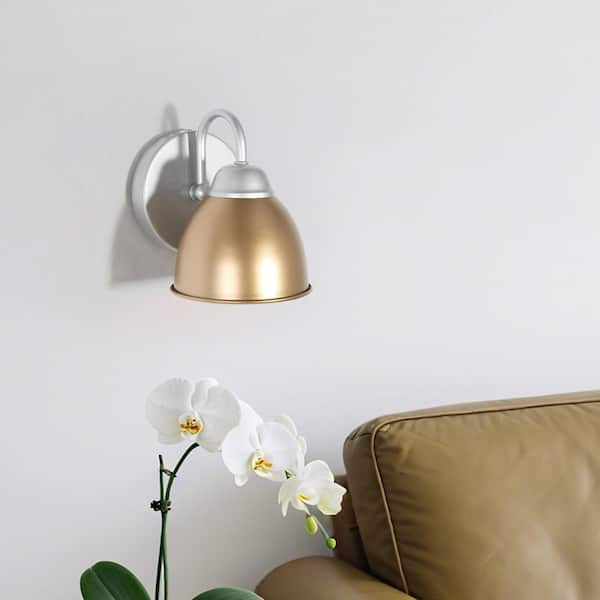 5 in. 1-Light Gold and Silver Modern Bathroom Wall Sconce Light, Transitional Brass Vanity Light with Metal Bell Shade