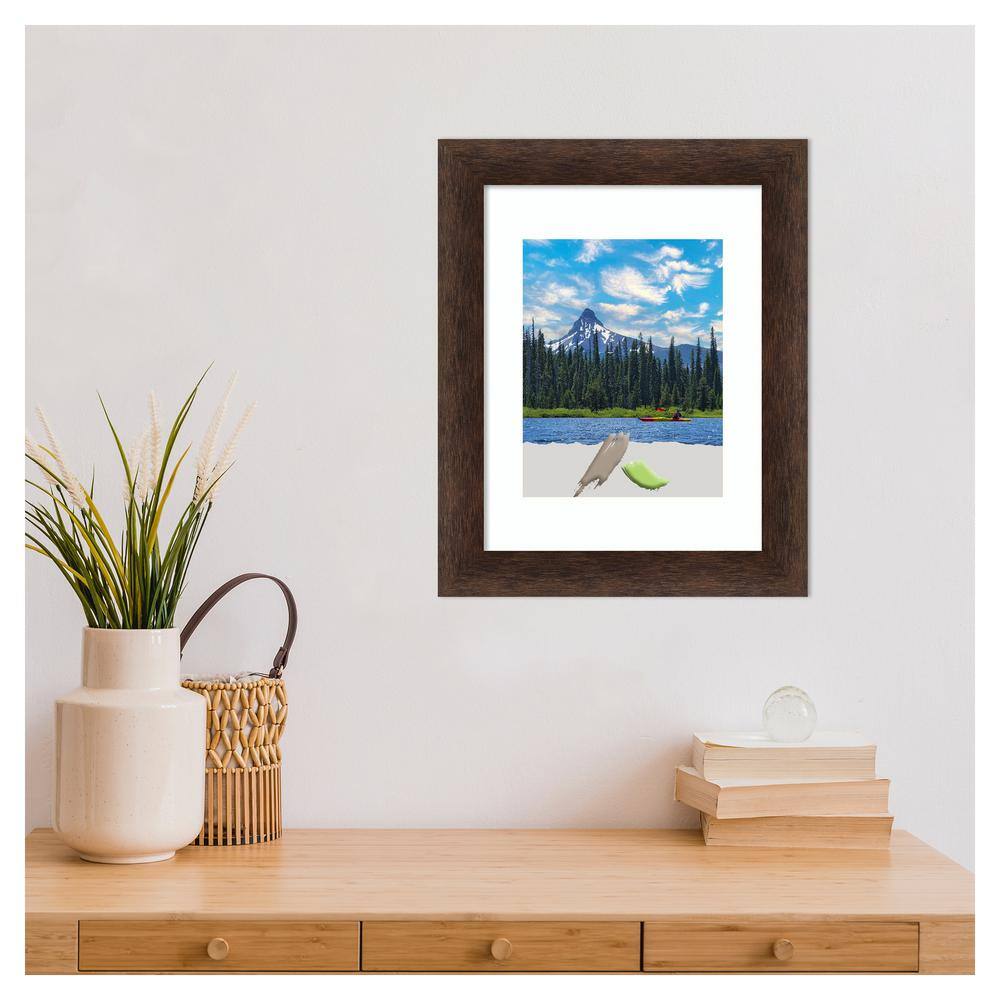 Warm Walnut Narrow Wood Picture Frame with White Mat