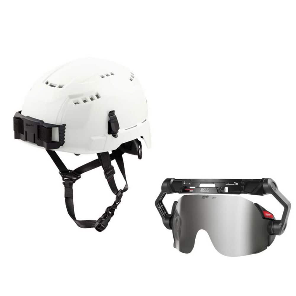 BOLT White Type 2 Class C Vented Safety Helmet with Mirrored Dual Cost Lens Eye Visor price history on PriceWatchPro