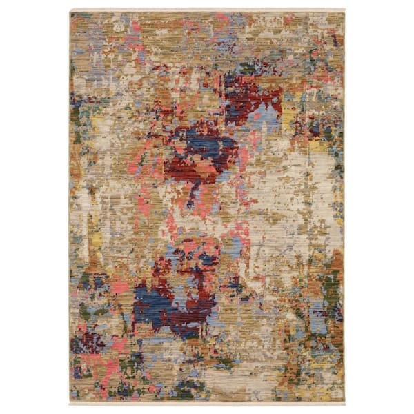 10 ft. x 13 ft. Beige, Salmon, Tan Abstract Washable Area Rug