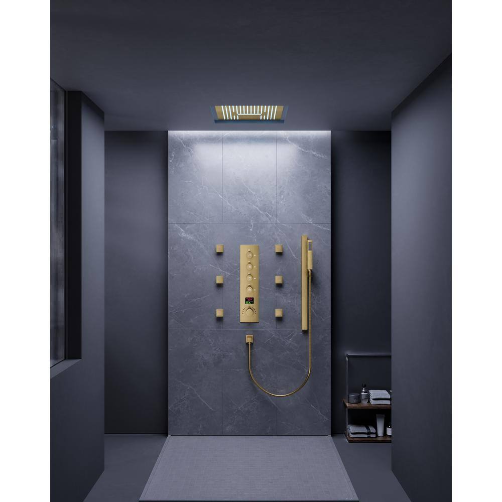 Large Brushed Gold LED Ceiling Mount Shower System