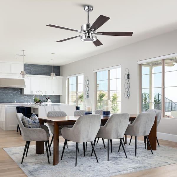 52 in. Integrated LED Indoor Chrome Downrod Mount Ceiling Fan with Light and Remote Control Included