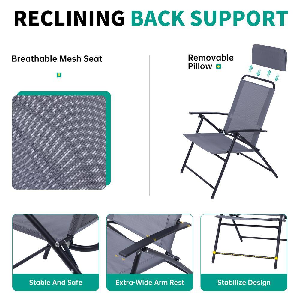 Gray 4-Piece Steel Patio Dining Set with Umbrella and Glass Table