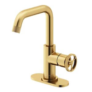 Cass Single Handle Single-Hole Bathroom Faucet Set with Deck Plate in Matte Brushed Gold
