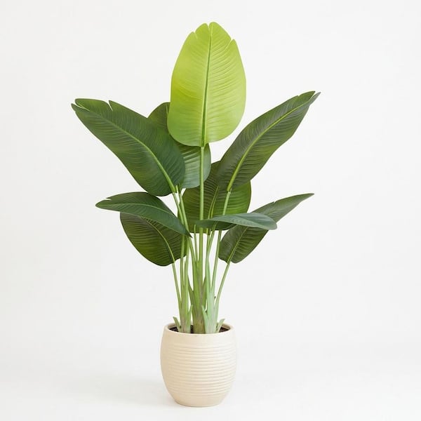 Afoxsos 38 in. 4 ft. Artificial Green Indoor Bird of Paradise Banana Leaf Tree Plant, 9 Trunks, Tropical Home Office 1 Piece