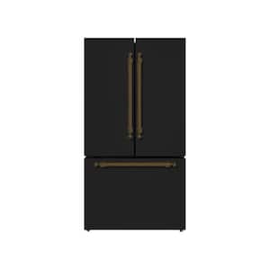 36 in. French Door 20.3 TTL cu. ft. Refrigerator, Freezer-Ice Maker, Glossy Black W- Classico Bronze Trim