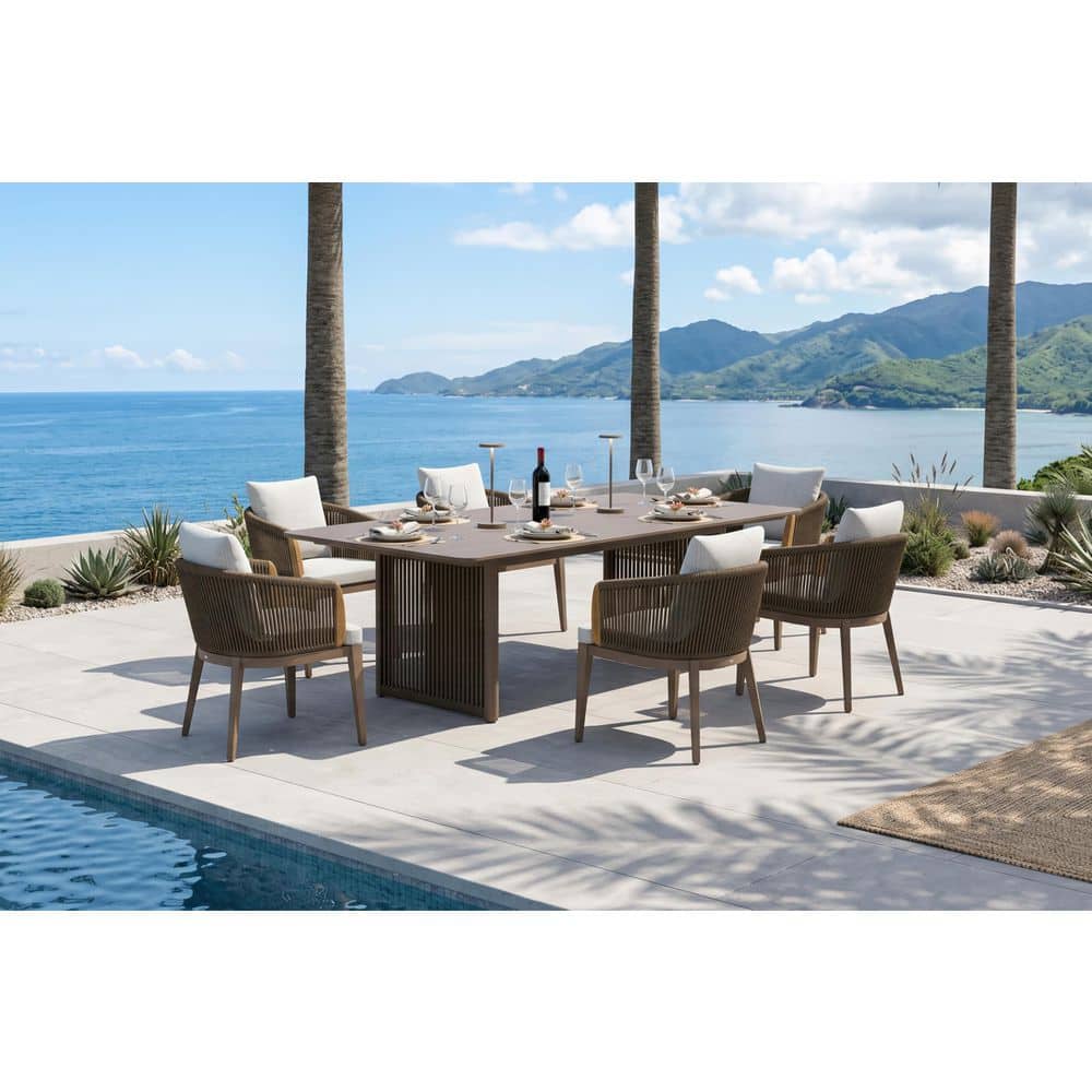7-Piece Aluminum All-Weather Wicker Outdoor Dining Set with Cushion, Grey price history on PriceWatchPro